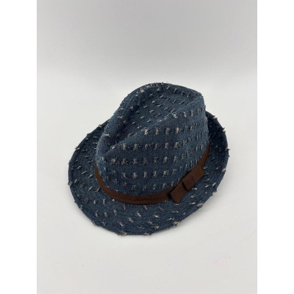 Indigo Soul Blue Distressed Hatch Fedora Hat W/ Brown Band Deco, Women Size OS